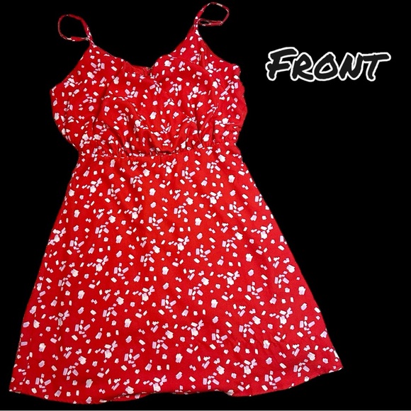 EUC Vernacular Red and White Abstract Dot Cross Front Mini Dress. Size Small💃 - Picture 3 of 13